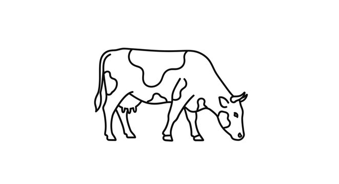 Simple Line Art of a Holstein Cow Grazing on White Background