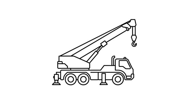 Mobile Crane Icon - Construction Vehicle Line Art