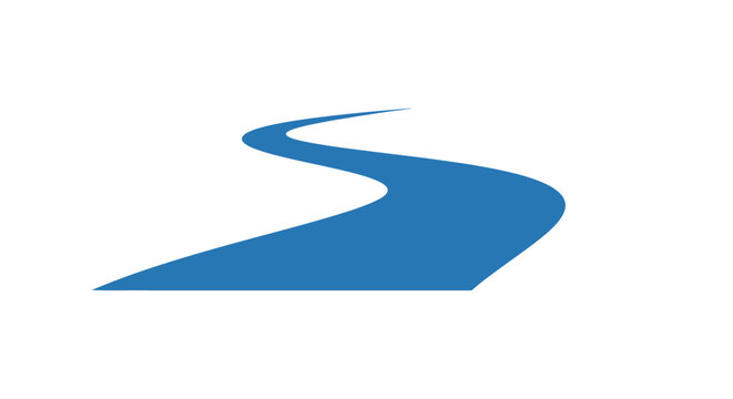 Blue curved road sign symbol.