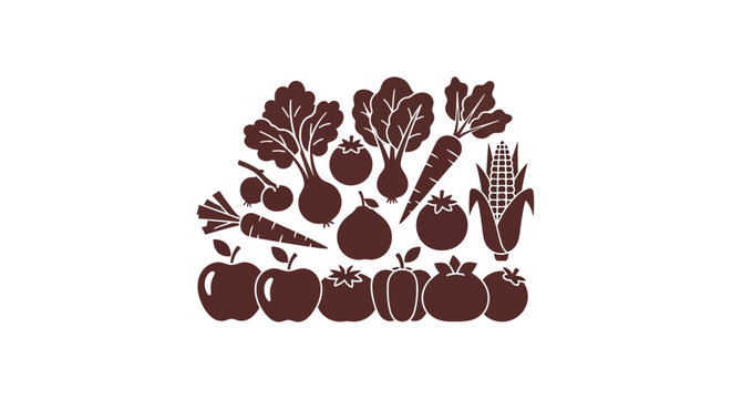 Fresh vegetables and fruits icons set.