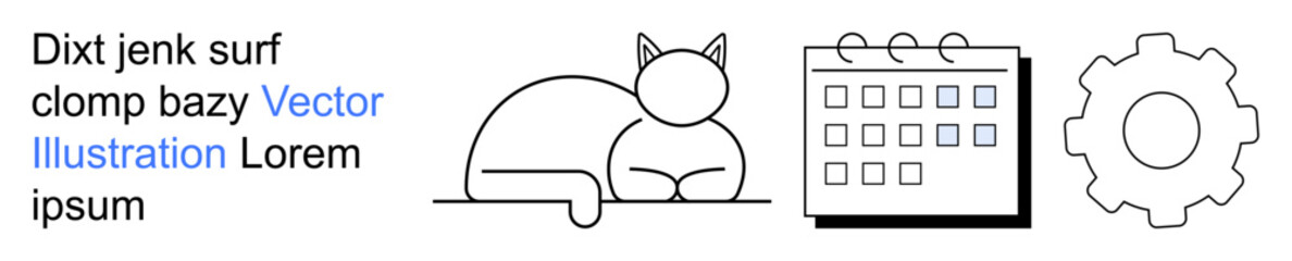 Time management, productivity tools, workflow organization, scheduling, planning, creative design. Minimalist line art of a cat, calendar and gear. Productivity tools and planning visual metaphor © robu_s