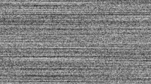 Distorted analog television static noise texture featuring flickering monochrome grain and horizontal scan lines for retro broadcast glitch effects and vintage media aesthetic background compositions