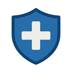 Obraz premium Blue Shield with White Cross Symbol for Health and Security Concept