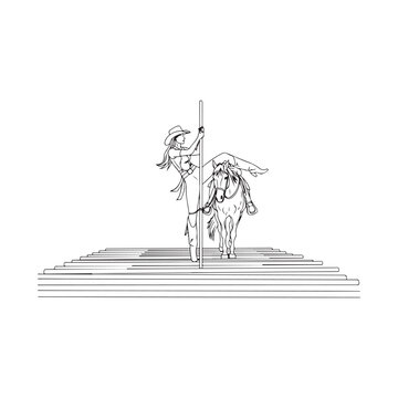 Cowgirl performing a pole dance with a horse