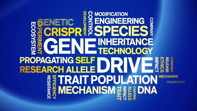 Gene Drive animated word cloud-text design animation tag kinetic typography seamless loop.