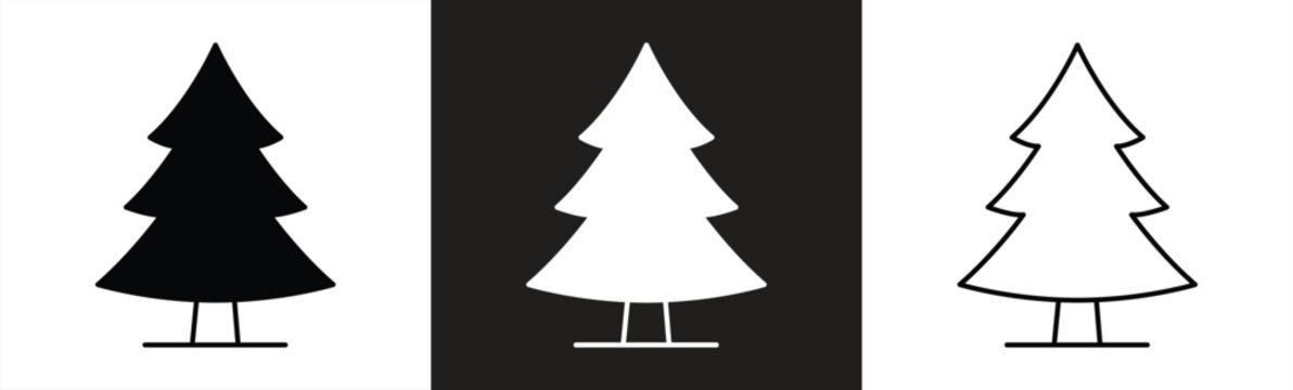Icon set of spruce trees, representing conifers, forests, and nature. Vector illustration