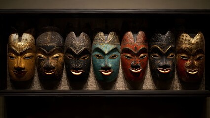 Rustic and Aesthetic Collection of Hand-Carved Traditional Masks Representing Ancient Cultures