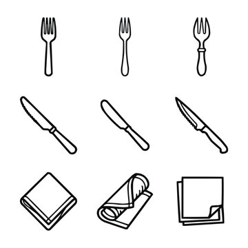 Cutlery Dining Fork Knife Napkin Icon Set Vector Restaurant Table Setting Illustration