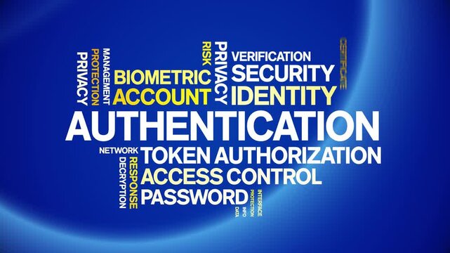 Authentication animated word cloud-text design animation tag kinetic typography seamless loop.