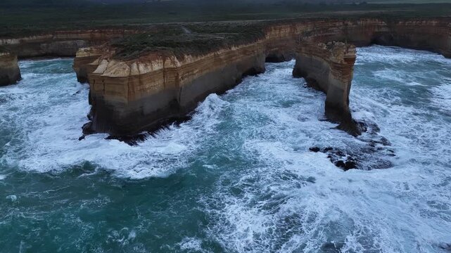 The Razorback, Great Ocean Road, Victoria, Australia &ndash; 4K Aerial Drone Footage of Dramatic Limestone Cliffs, Rugged Coastline, Ocean Waves and Scenic Coastal Landscape in Port Campbell National Park