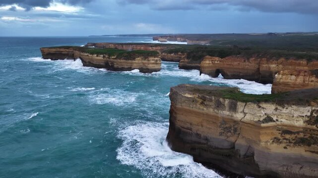 The Razorback, Great Ocean Road, Victoria, Australia &ndash; 4K Aerial Drone Footage of Dramatic Limestone Cliffs, Rugged Coastline, Ocean Waves and Scenic Coastal Landscape in Port Campbell National Park
