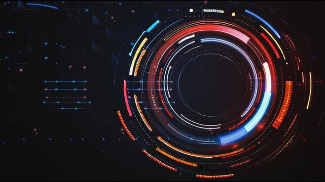 Abstract black background with Colorful circle lines. Digital future technology . Abstract business connection of lines from nodes innovation of communication in the network.
