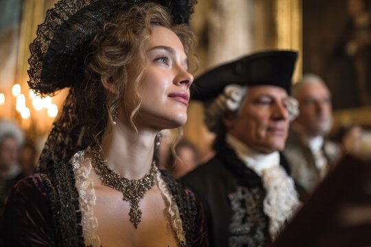 Elegant period portrait of a woman and man in historical attire