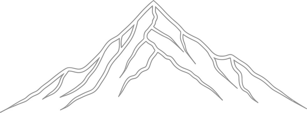 Mountain peak, minimalist line art, simple gray illustration, landscape icon