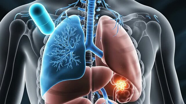 4K CGI Visualization of Medication Interacting with Human Lungs: Analyzing Side Effects and Respiratory System Effects