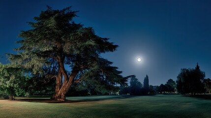 Fototapeta premium Parana Pine - Majestic Full Moonlit Summer Night Park Landscape Scenery