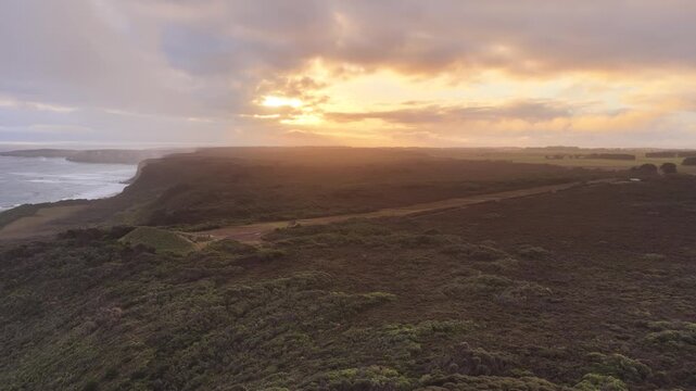 Great Ocean Road, Port Campbell, Victoria, Australia &ndash; 4K Aerial Drone Footage of Two Mile Bay Lookout, Shelly Beach, Rugged Cliffs, Ocean Waves and Scenic Sunset Coastline