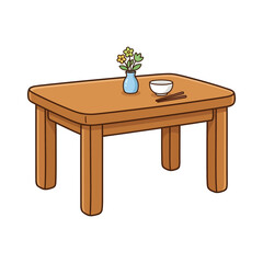 Fototapeta premium Simple wooden table with vase, bowl, and chopsticks