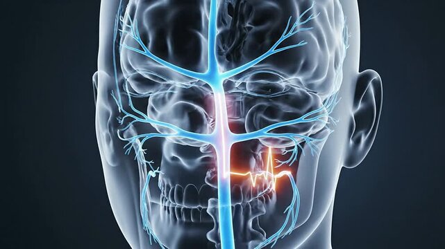 4K Medical CGI Visualization Of Trigeminal Nerve Pathway Highlighting Neural Connections In Human Anatomy
