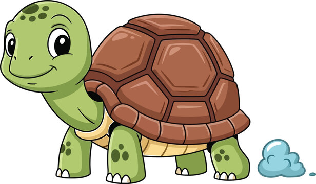 Cartoon turtle, green turtle, smiling turtle, vector animal