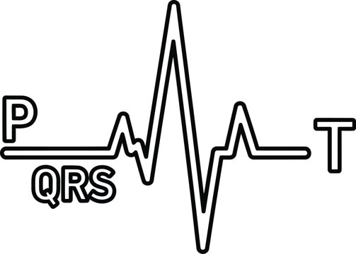 ECG heartbeat waveform, cardiogram vector, P wave, QRS complex, T wave