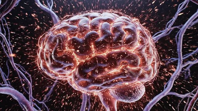Abstract CGI Animation Illustrating The Effects Of Sleep Deprivation On Brain Function And Neural Health Representing Cognitive Disruptions And Mental Challenges