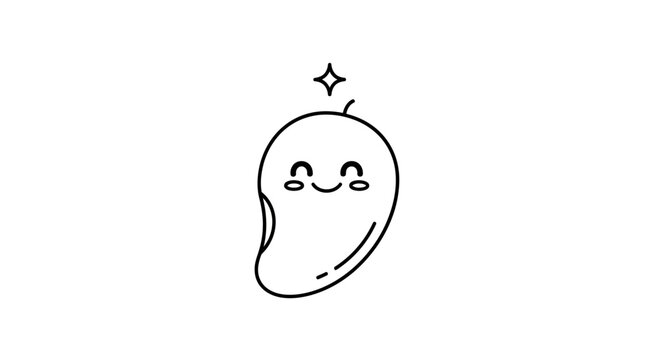 Cute kawaii mango character with happy face and sparkle, simple line art doodle