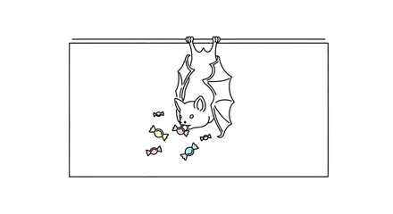 Obraz premium Cute Bat Hanging Upside Down Eating Candies