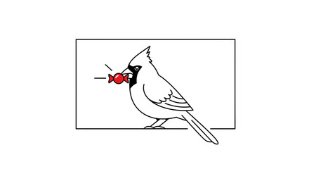 Fototapeta premium Cardinal Bird Holding a Red Candy in its Beak, Line Art Illustration