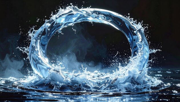 A ring of water, crashing from above with a dark background
