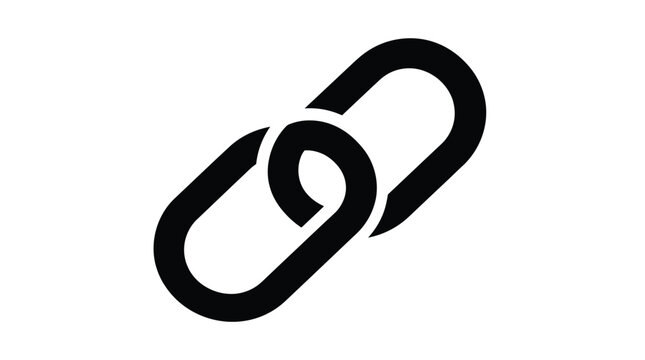 Black icon representing a chain link or connection with black and white connection technology internet security