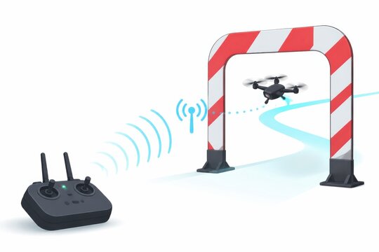 Drone navigation through obstacle gate with remote controller and wireless signal