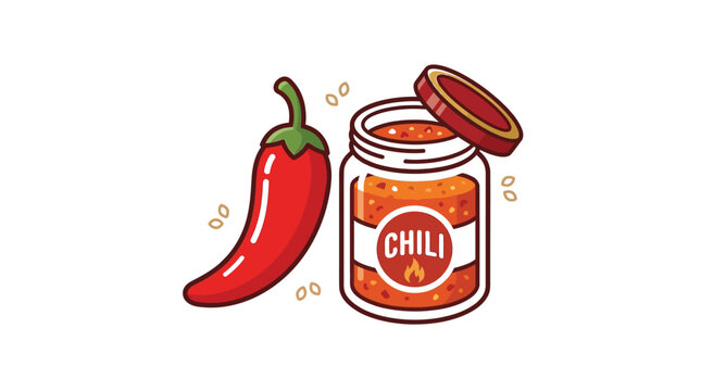 Jar of chili paste next to a red chili pepper with spice rack flavor profile ingredient condiment seasoning sriracha