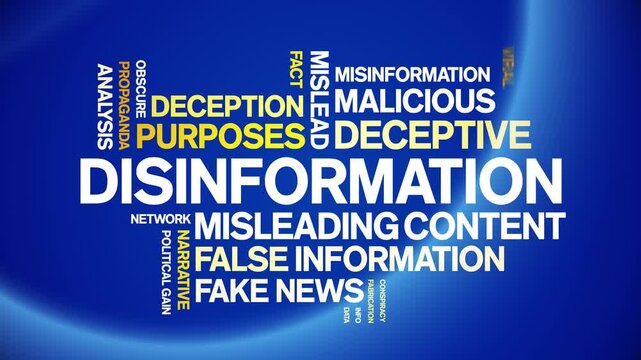 Disinformation animated word cloud-text design animation tag kinetic typography seamless loop.