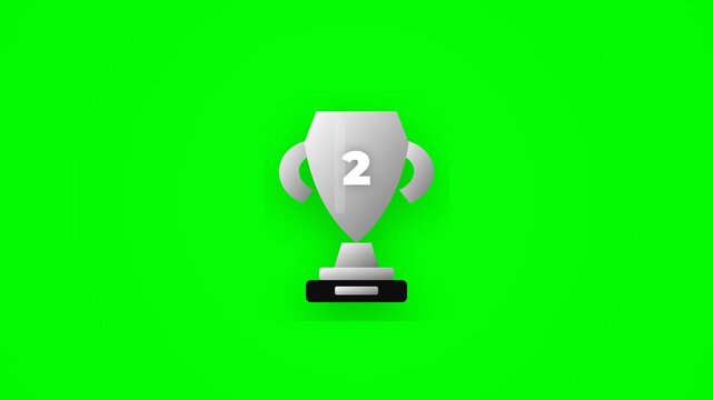 Animated Silver Trophy Drop Down Reveal with Number 2 on Green Screen Chroma Key