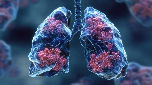 Cystic Fibrosis 3D medical anatomy illustration, genetic inherited chronic disease affecting lungs and digestive system, mucus buildup in respiratory tract and internal organs, respiratory disorder, 