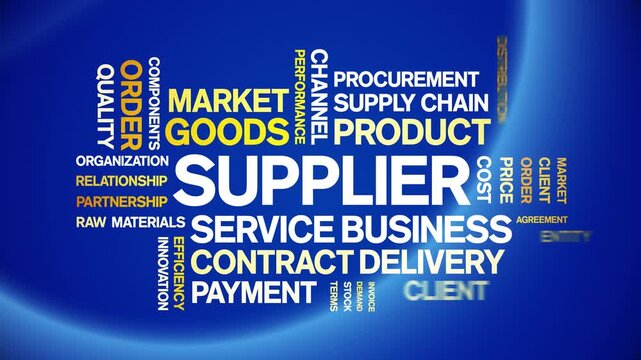 Supplier animated word cloud-text design animation tag kinetic typography seamless loop.