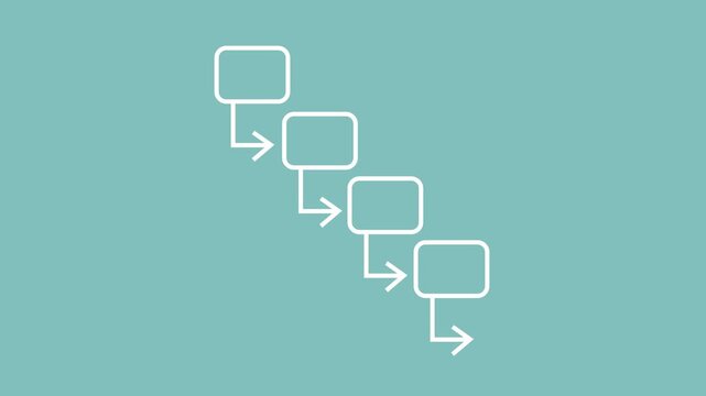 Minimalist flowchart process diagram with animated connecting arrows