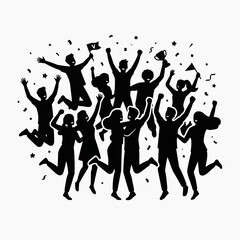Fototapeta premium Celebration Silhouette: Energetic figures exude triumph and joy, confetti raining down, capturing the essence of success and accomplishment.