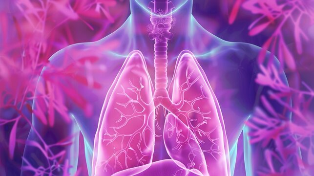 Cystic Fibrosis 3D medical anatomy illustration, genetic inherited chronic disease affecting lungs and digestive system, mucus buildup in respiratory tract and internal organs, respiratory disorder, 