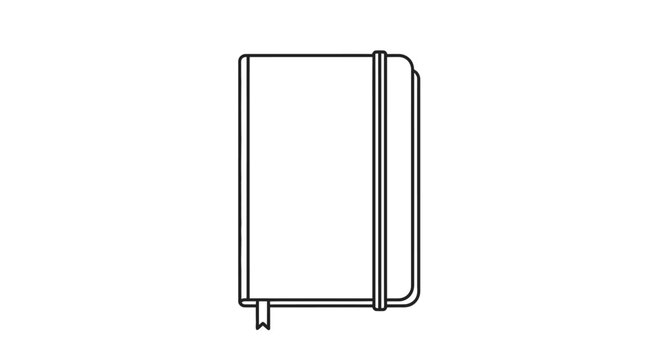 Minimalist outline of a closed notebook with elastic band and bookmark