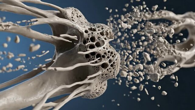 Abstract CGI Representation of Human Bone Structure in High Quality for Medical Visualization on Solid Blue Background