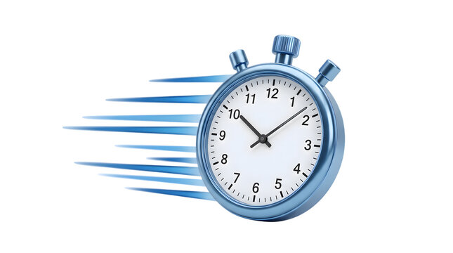 Speed and time concept stopwatch with motion trails isolated on transparent background