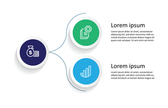 the form of 3 connected circles as a step in a report or information. Business template vector for infographic with 2 step or option.