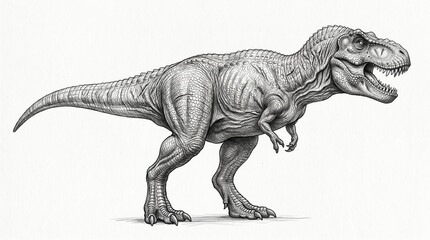 Fototapeta premium Detailed graphite illustration of tyrannosaurus rex standing on white background.