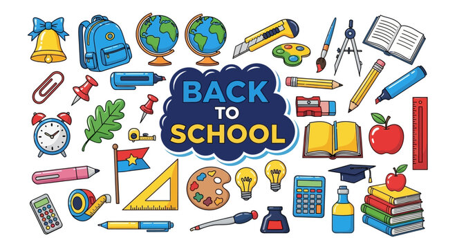 Back to School, Educational Icons, Vector Illustration, School Supplies, Colorful Graphics