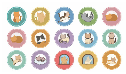 Obraz premium Cute Playful Cat Emblem Vector Set with Adorable Cartoon Feline Mascots