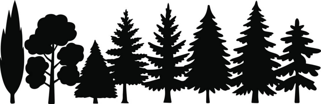 Tree silhouette set for stencil and laser cutting