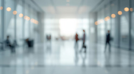 Fototapeta premium Blurred office lobby people walking with soft light and calm atmosphere