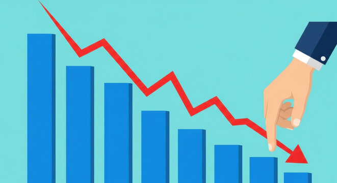 Stock Market Downtrend Chart Representing Economic Crisis Falling Investment Hand Pushing Arrow Business Financial Graph Recession Economy Decrease